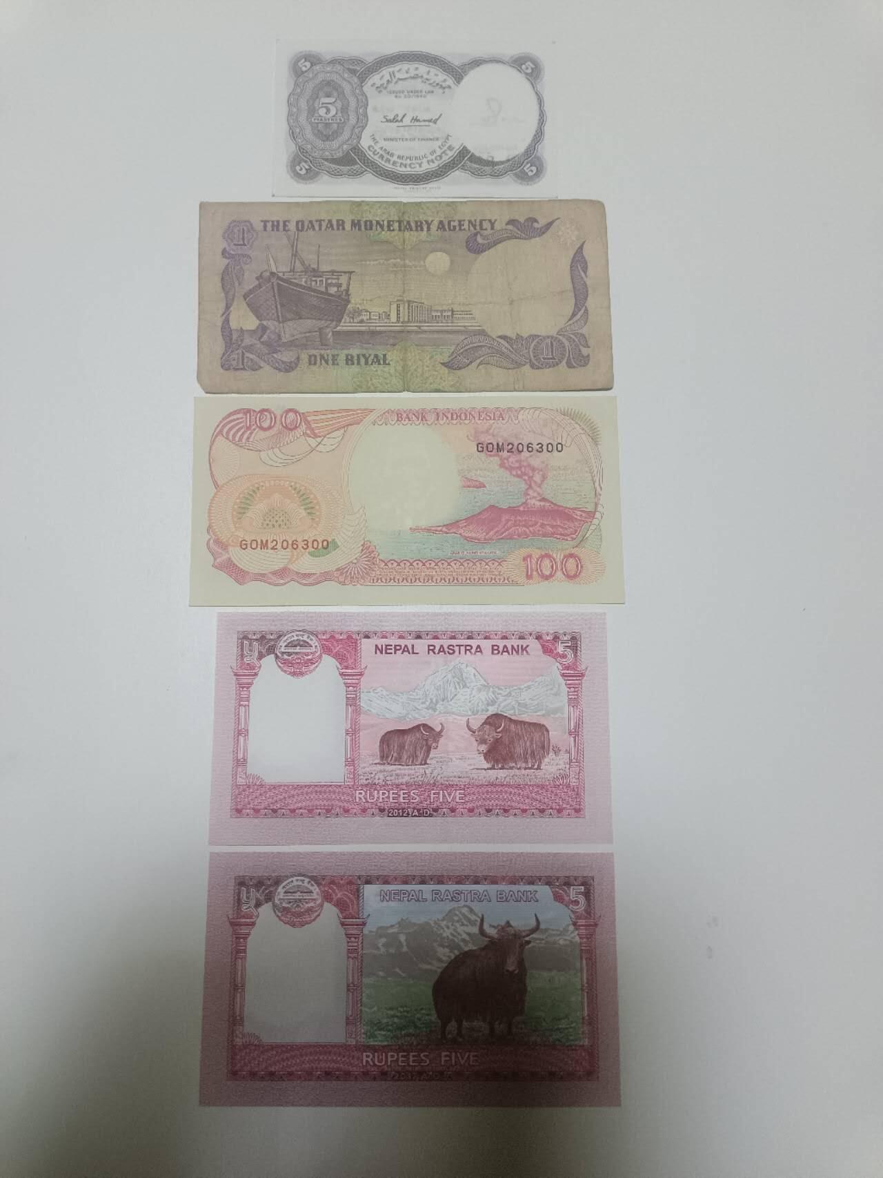 【20260206】非全新纸币和硬币第332场 外国5张纸币，有裂缝