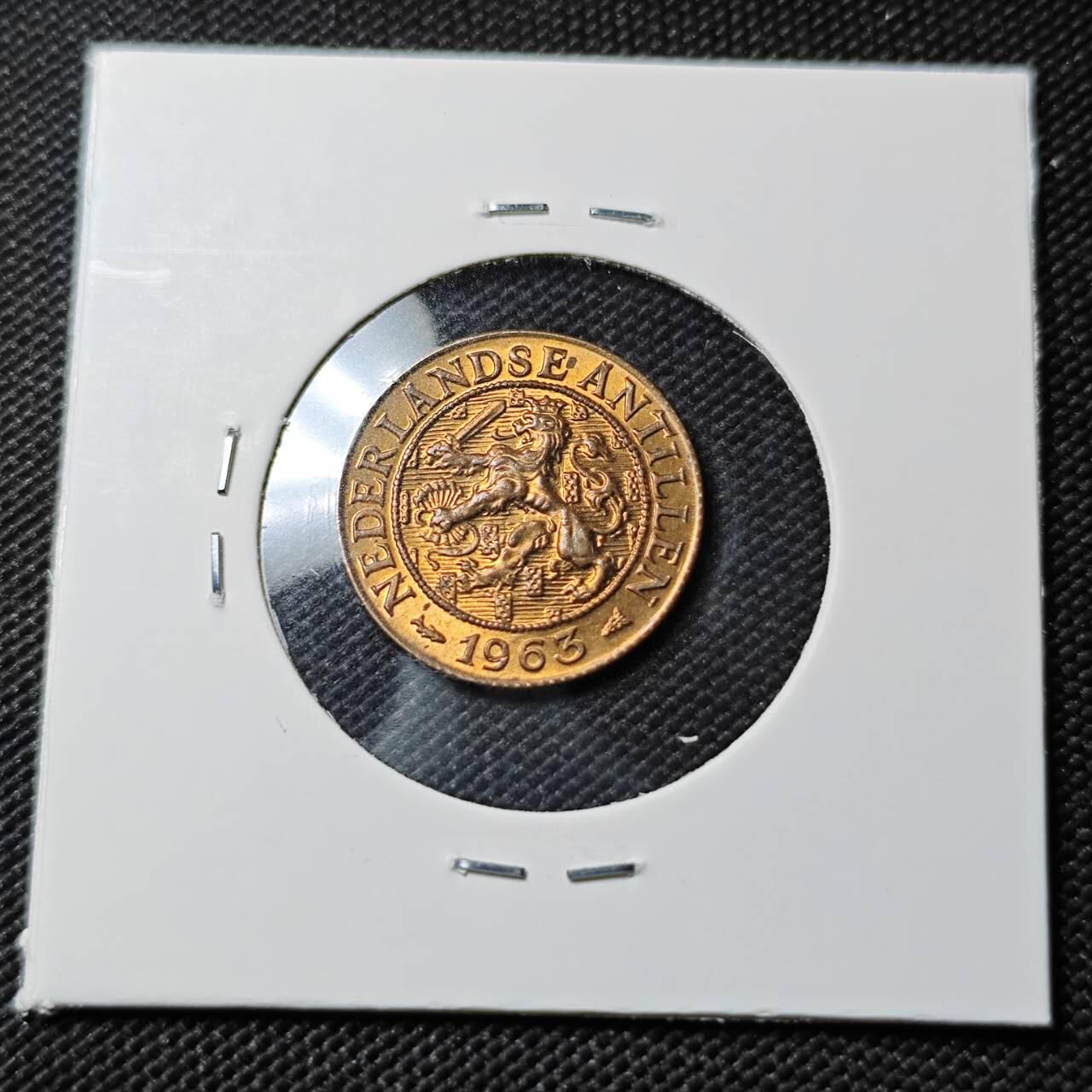 KK钱币收藏小铺  第393期  2月预留时间 周末发货  1963荷属安地列斯1分铜币