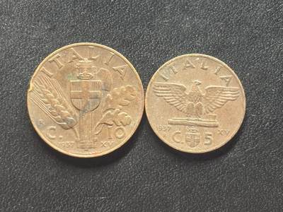 邮泉阁限时拍卖第四十一场（硬币在国外。请付邮费6元。） - 意大利王国1937年2枚