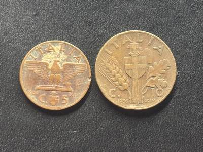 邮泉阁限时拍卖第四十一场（硬币在国外。请付邮费6元。） - 意大利王国1936年2枚