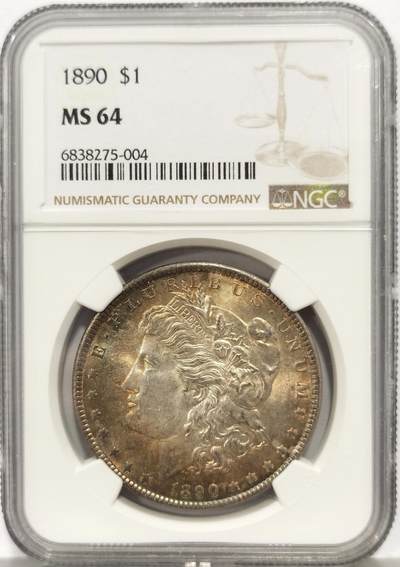 博洋堂“心向春光”2月精品大拍专场暨第160期（全场包邮） - NGC MS64 美国1890年P版摩根$1银币 后期少见年份 人面月牙渐变五彩包浆鹰面 细腻环彩 收藏佳品