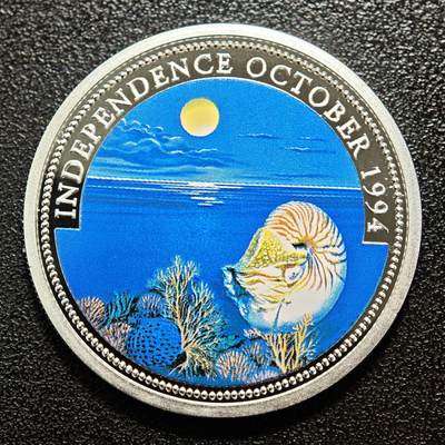 【德藏】世界币章拍卖第164期（拍品征集中~欢迎藏友联系） - 1994年 帕劳菊石5元彩色纪念银币 900银 直径约：37.2mm；重约：25.1g