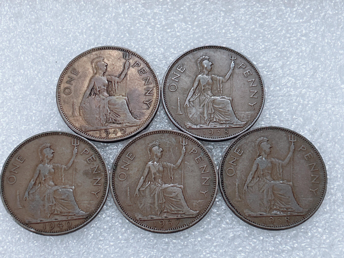 第一海外回流一元起拍收藏 散集专场  第299期 英国乔治六世1便士铜币5枚 大不列颠英国女神 