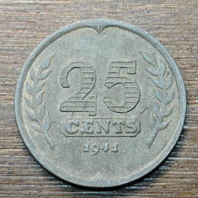 【铜匠收藏】★第146★散币专场 不寄存，30包邮。不满30元，支付5元运费。《接受代拍 代送NGC评级》 - 10【无寄存】德占荷兰 1941年 25分 锌币