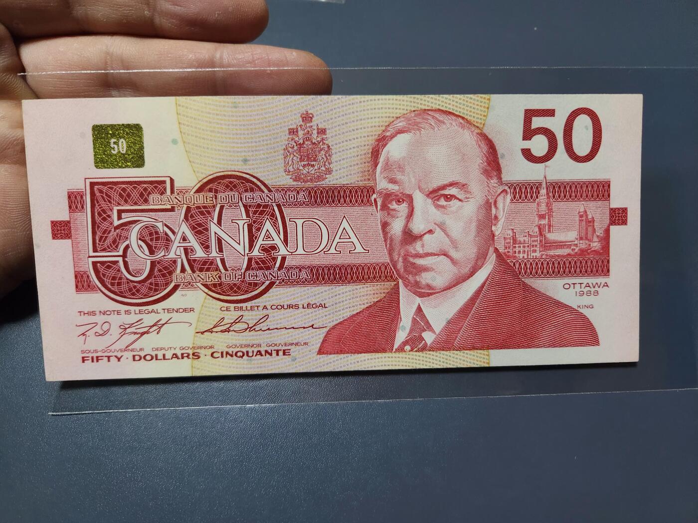 2月4号晚上8点 外国纸币自动截拍第17场 7630000 狮子号 加拿大 1988年50元 纸币 鸟版 几乎全新