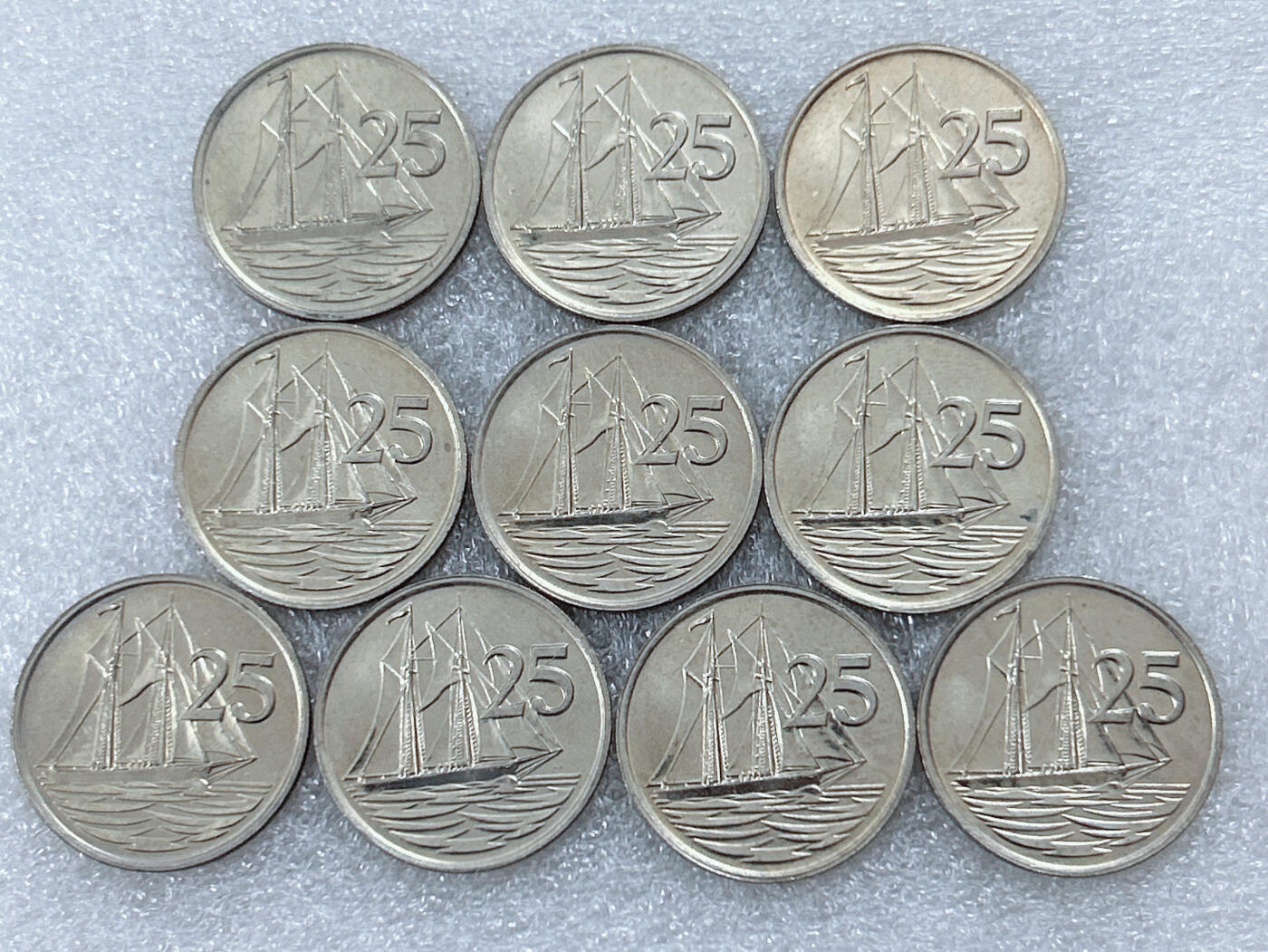 第一海外回流一元起拍收藏 散集专场  第300期 英属开曼群岛1987年25分硬币 10枚 英国女王高冠版 原光品