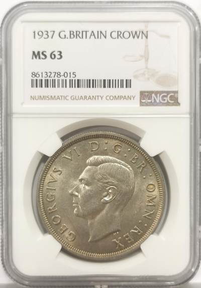 博洋堂“心向春光”2月精品大拍专场暨第160期（全场包邮） - NGC MS63 英国1937年乔治六世登基1克朗银币，原汁原味老包浆，包浆醇厚又舒适，状态极佳。