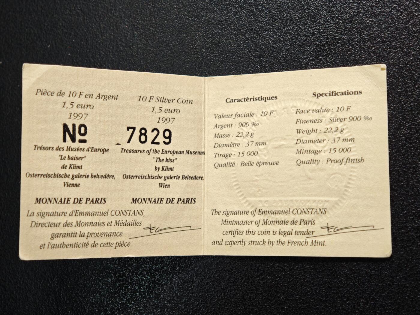 【德藏】世界币章拍卖第164期（拍品征集中~欢迎藏友联系） 1997年 法国克里姆特的