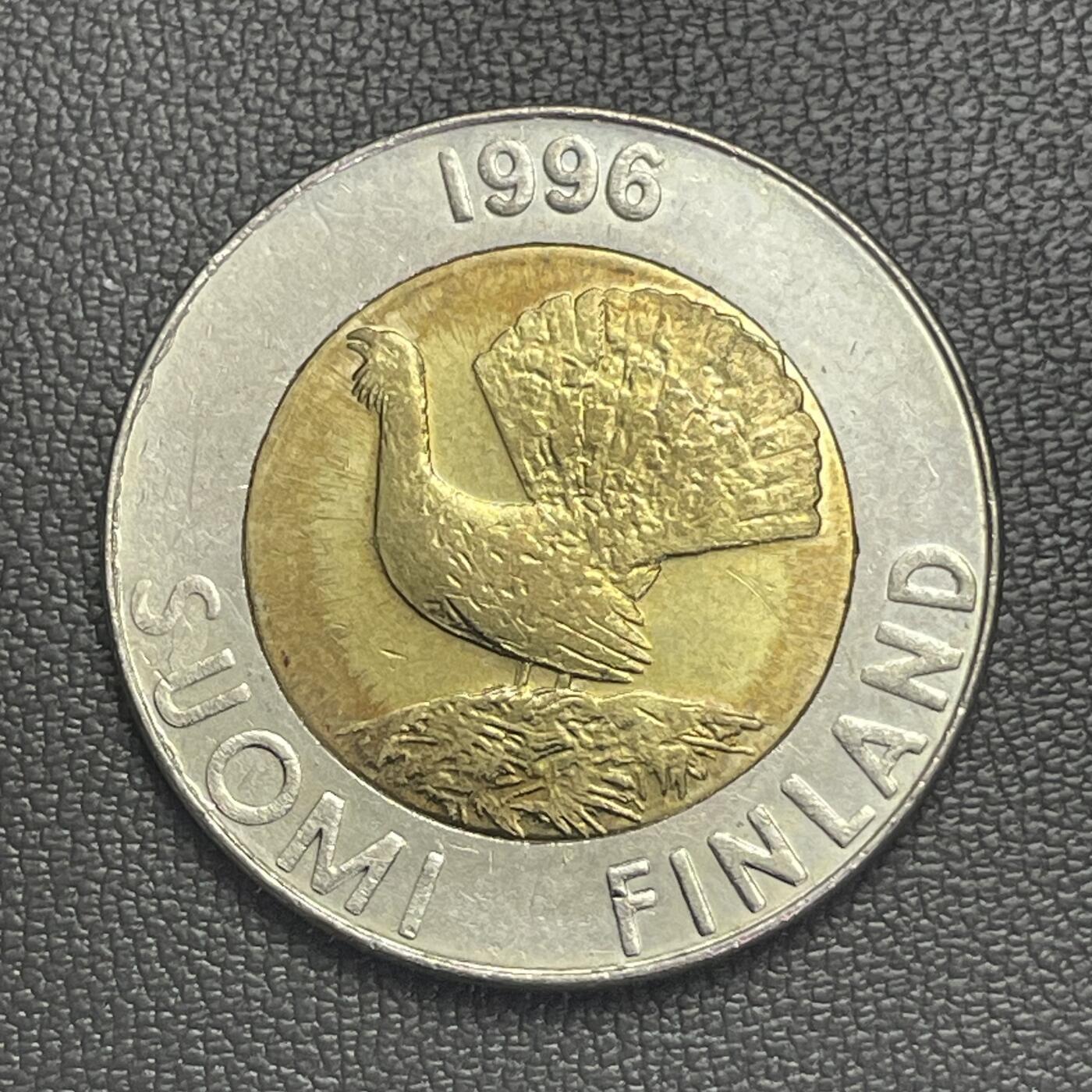 回流0207 芬兰1996年10马克双金属币 松鸡/花楸树