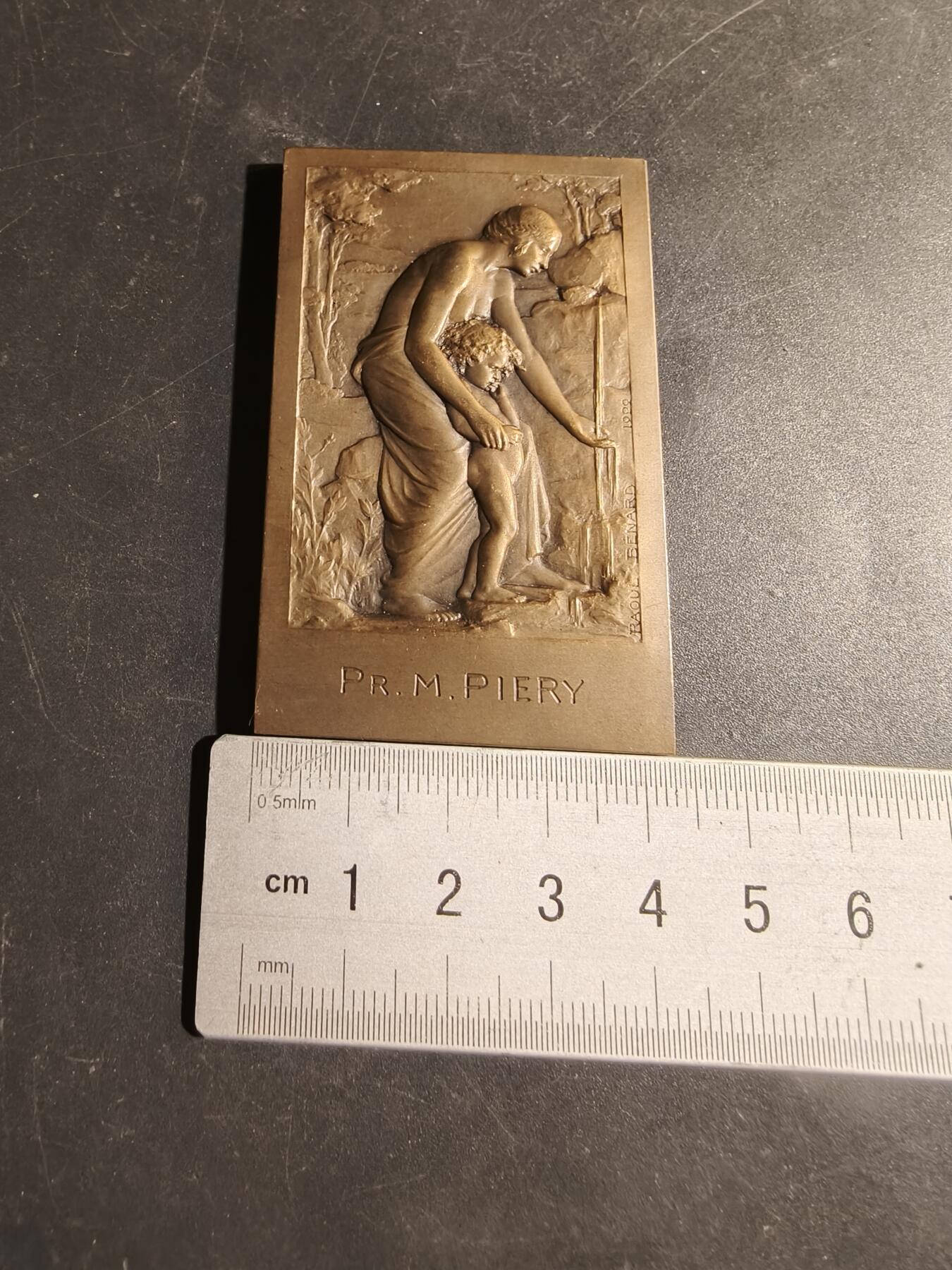 老王徽章第180期 法国1928年医学院学生前往水疗和气候站的旅行方形大铜章     尺寸42×68mm     重量92.1g