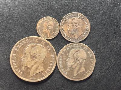 邮泉阁限时拍卖第四十一场（硬币在国外。请付邮费6元。） - 意大利维克托·伊曼纽尔二世国王4枚