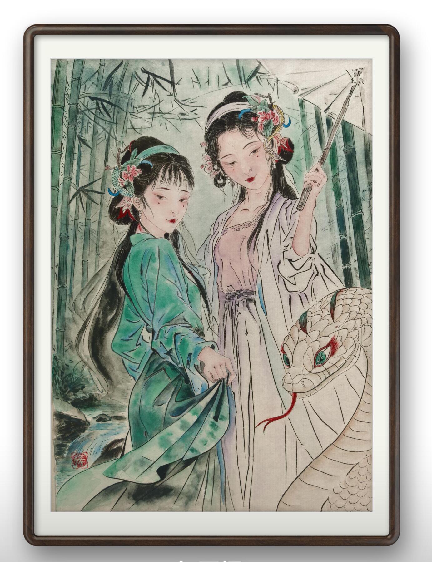 阳大大卡牌拍卖第98期（持续收拍品，周六晚上九点截拍，进群福利早知道） 【原画】工艺大师张红作品 竹溪双姝，素影青痕。 A4原稿画芯 建议配框非常漂亮，书房必备