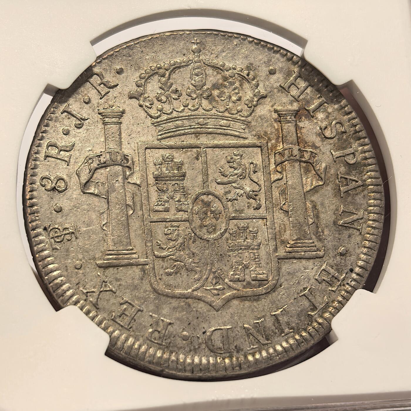 博洋堂“心向春光”2月精品大拍专场暨第160期（全场包邮） NGC AU 西属玻利维亚1773年PTS JR卡洛斯三世双柱8R，二面深打老包浆，状态极好的一枚