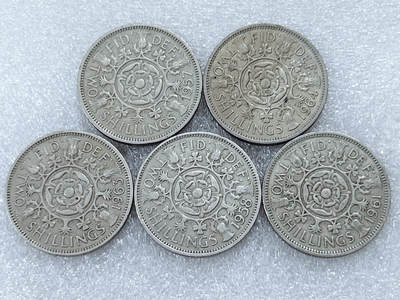 第一海外回流一元起拍收藏 散集专场  第299期 - 英国2先令硬币 5枚