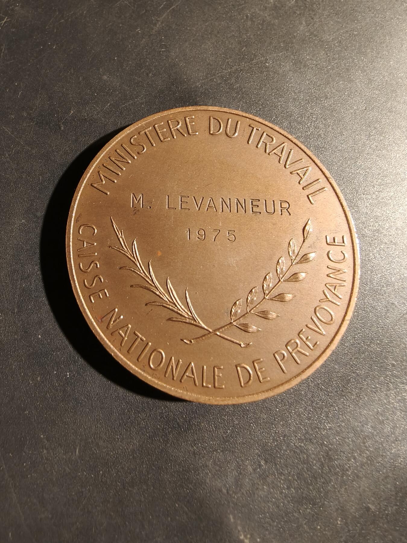 老王徽章第180期 法国劳动部国家福利基金会大铜章     直径50mm    重量68.2g