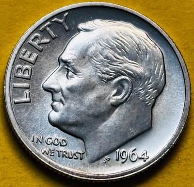 文馨钱币收藏第 293 场，春节前最后一期全部发出，将不予寄存，请悉知 - 原光好品 1964 年美国罗斯福 10 美分银币  2.5 克 900 银