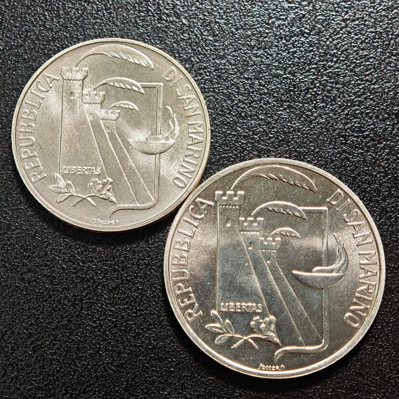 【德藏】世界币章拍卖第164期（拍品征集中~欢迎藏友联系） 1988年 圣马力诺第5届卡尔加里奥运会500、1000里拉纪念银币 835银 详细尺寸请看拍品介绍