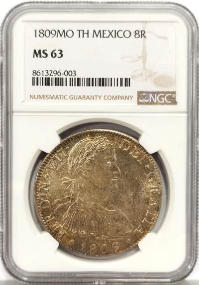 博洋堂“心向春光”2月精品大拍专场暨第160期（全场包邮） - NGC MS63 西属墨西哥1809年MO TH费迪南七世军装双柱8R，该品种63就是一道坎，极品收藏级珍品