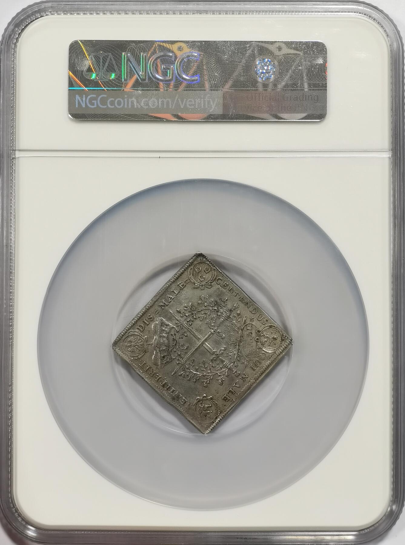 博洋堂“心向春光”2月精品大拍专场暨第160期（全场包邮） NGC MS62 1693年德国萨克森方型泰勒Klippe 纪念约翰奥格尔格四世接受嘉德勋章而铸造的馈赠币，深打带底光，设计精美，非常漂亮