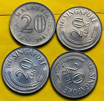文馨钱币收藏第 293 场，春节前最后一期全部发出，将不予寄存，请悉知 - 好品 1981 年新加坡，马来西亚 20 份一组