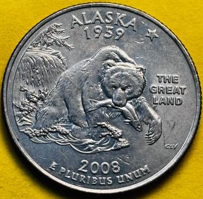 文馨钱币收藏第 293 场，春节前最后一期全部发出，将不予寄存，请悉知 - 2008年美国25美分阿拉斯加洲洲币