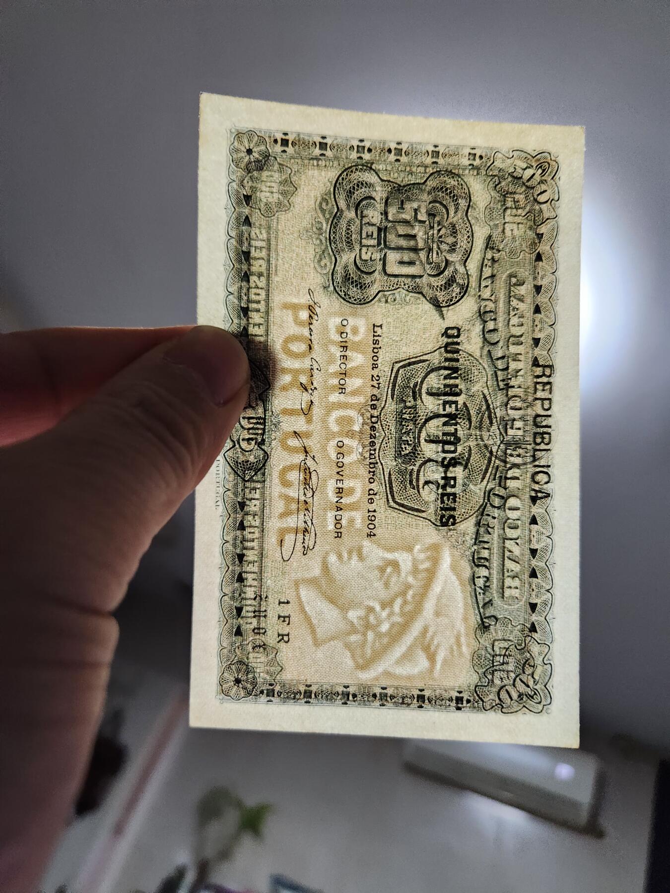 2月6号晚上8点 外国纸币自动截拍第19场 葡萄牙 1904年500里斯