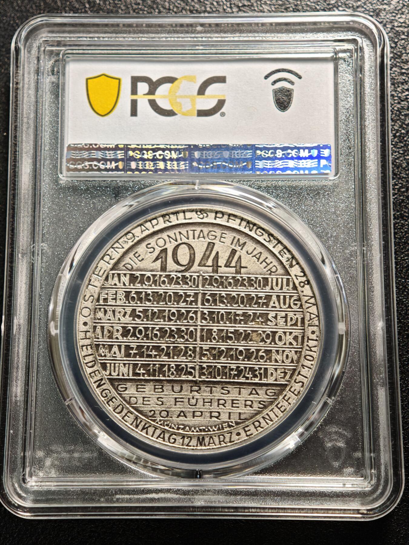 【德藏】世界币章拍卖第164期（拍品征集中~欢迎藏友联系） 1944年 德国民族社会主义工人党占领奥地利时期十二星座符号播种者日历纪念银章 PCGS SP63