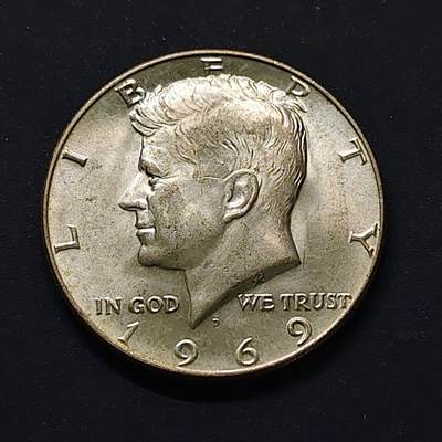 【全场包邮】纯粹捡漏拍500场-持续更新中 - 美国1969年肯尼迪半元银币【30.6毫米11.5克40%】