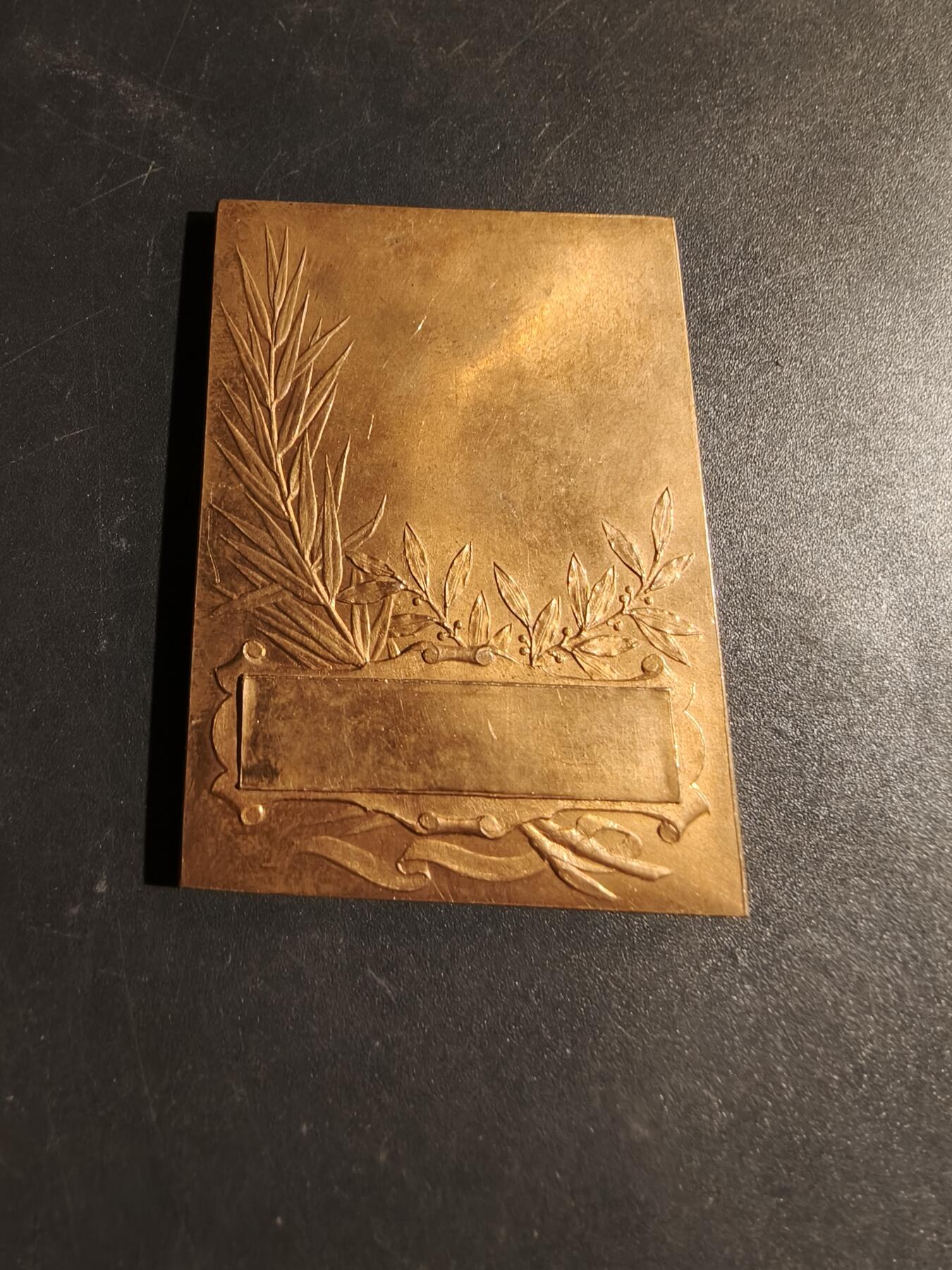 老王徽章第180期 法国互助会方形大铜章     象征着工业的协作和团结     G.Marey作品     尺寸37×52mm     重量31.8g