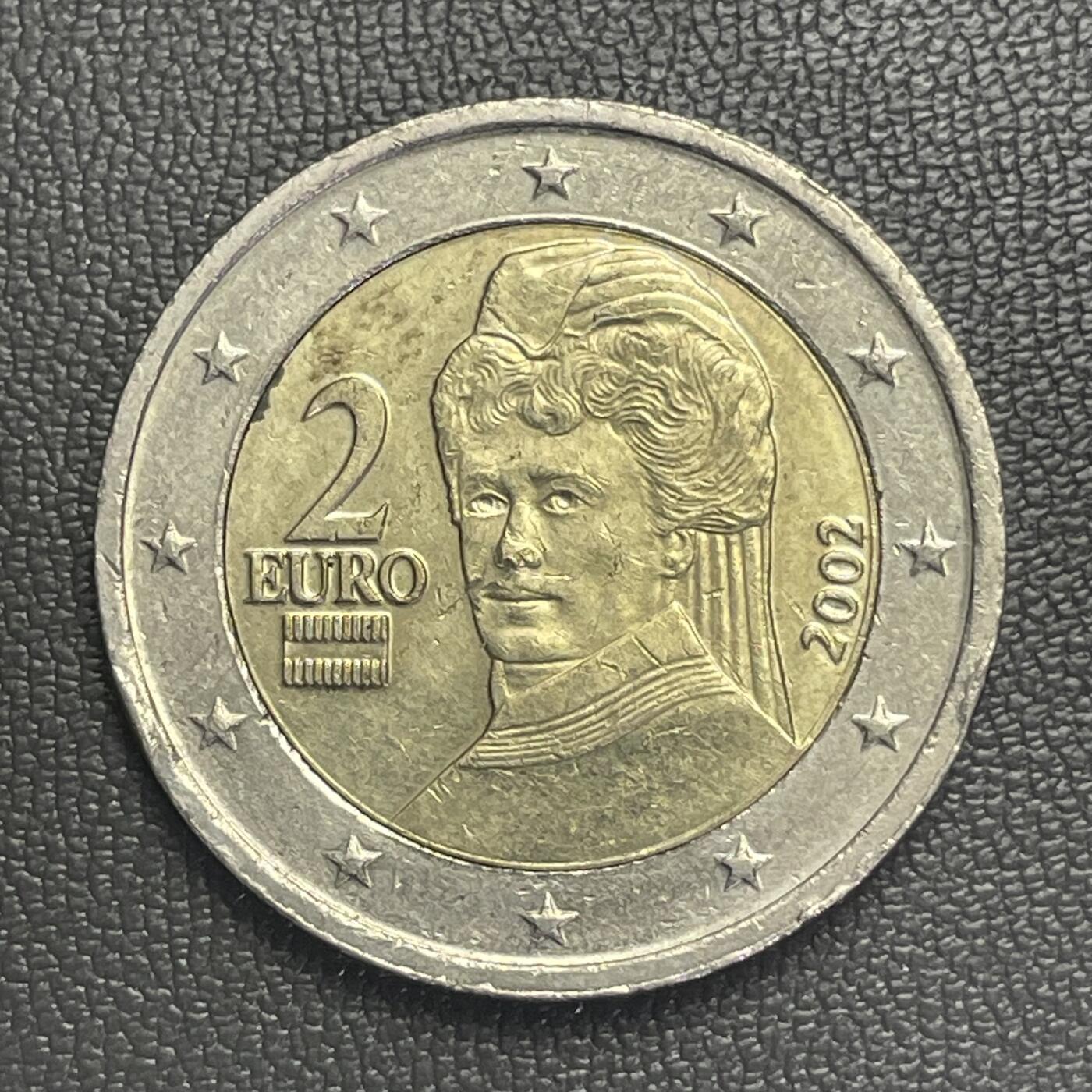 回流0207 奥地利2002年2欧元双色币 诺贝尔和平奖得主贝莎·冯·苏特纳