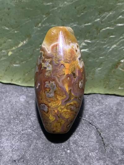 精美冰飘草花纹战国红玛瑙天珠形桶珠一个 - 精美冰飘草花纹战国红玛瑙天珠形桶珠一个