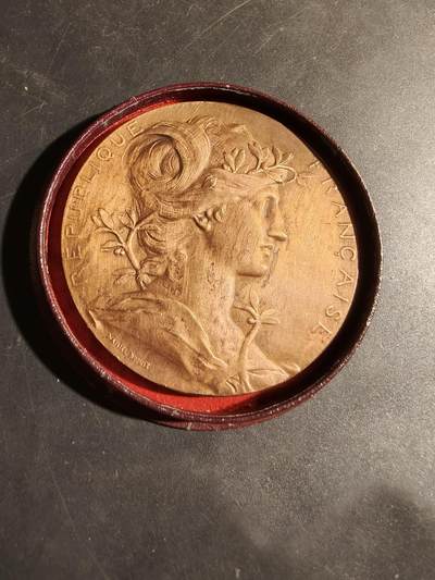 老王徽章第180期 - 法国巴黎1889博览会大铜章    大师Danniel Dupuis作品     原盒     直径64mm     重量100.8g     直径