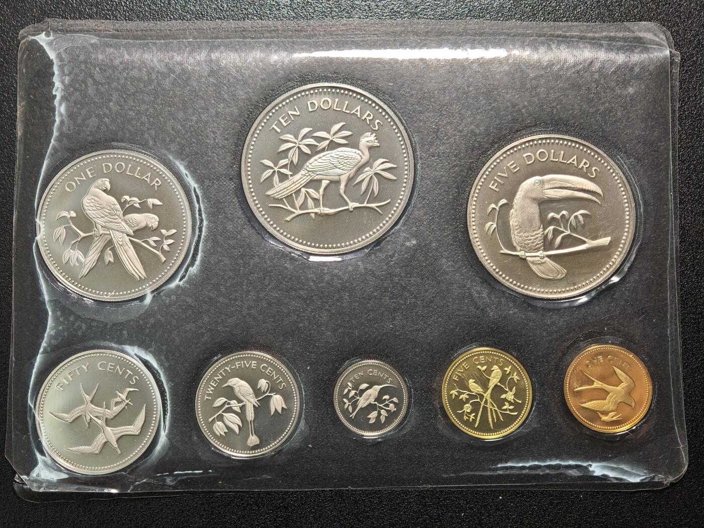 【德藏】世界币章拍卖第164期（拍品征集中~欢迎藏友联系） 1974年 伯利兹本土鸟类精制币套装 其中5元及10元为银币 925银 总重56.2g