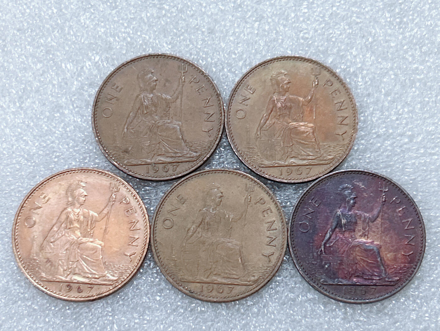 第一海外回流一元起拍收藏 散集专场  第299期 英国1967年1便士铜币 5枚 大不列颠英国女神
