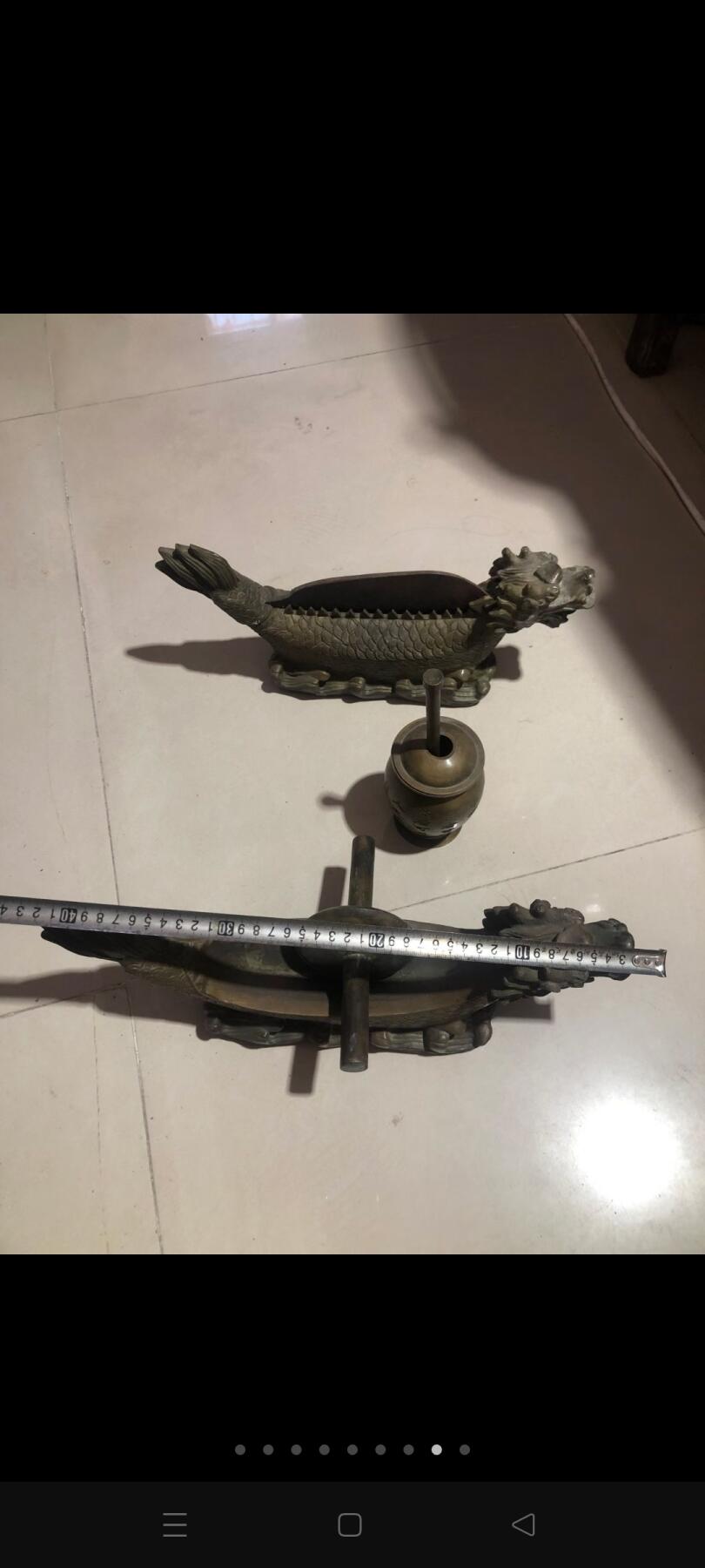 铜药缸，龙药碾子，龙药铡刀。一套三件，完整漂亮，做工精细，正常使用