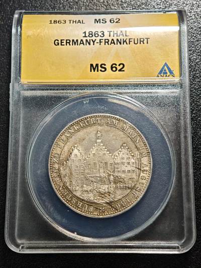 【德藏】世界币章拍卖第164期（拍品征集中~欢迎藏友联系） - 1863年 德国法兰克福王子会议泰勒银币 ANACS MS62