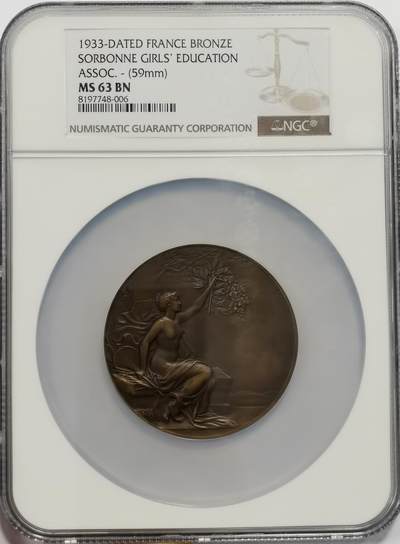 博洋堂“心向春光”2月精品大拍专场暨第160期（全场包邮） - NGC MS63BN 法国1933年索邦大学女子教育协会铜章，59mm