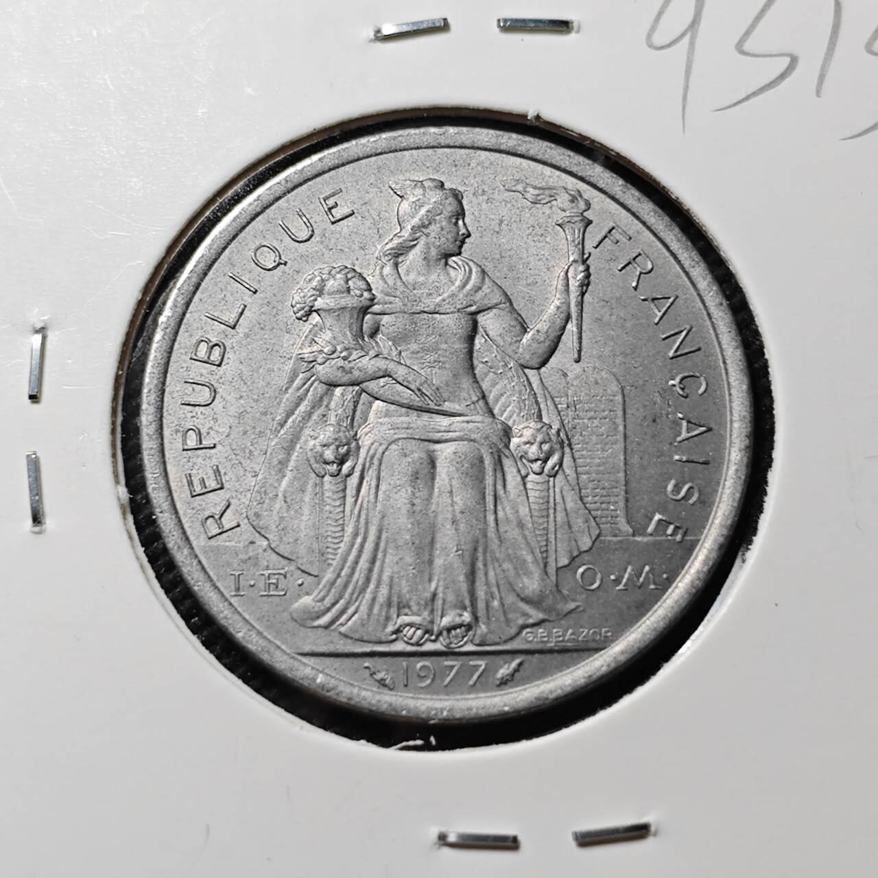 KK钱币收藏小铺  第393期  2月预留时间 周末发货  1977法属新喀里多尼亚2法郎 好品