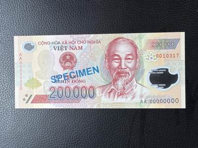 桂P钱币文化工作室拍卖第四十六期，岁末年初专场 - 越南20万盾塑料钞票样，少见品种