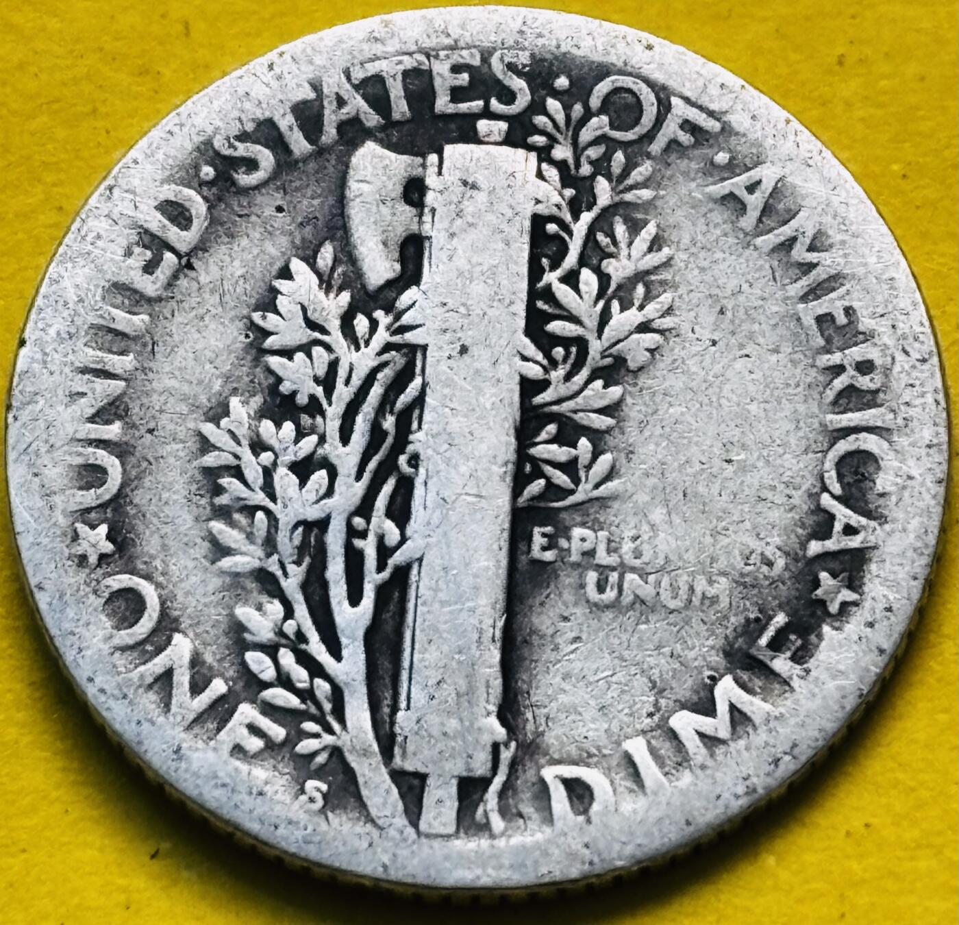 文馨钱币收藏第 293 场，春节前最后一期全部发出，将不予寄存，请悉知 早期 1917 年美国墨丘利小飞人 10 美分银币 2.5 克 900 银 S 版