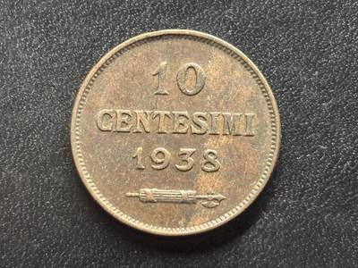 邮泉阁限时拍卖第四十一场（硬币在国外。请付邮费6元。） - 圣马力诺1938年10分