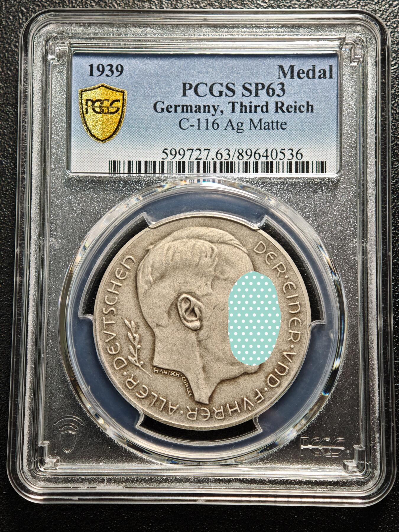 【德藏】世界币章拍卖第164期（拍品征集中~欢迎藏友联系） 罕见无历版！1939年 德国第三帝国 元首吞并奥地利纪念银章 PCGS SP63（原图请查询PCGS评级官网）