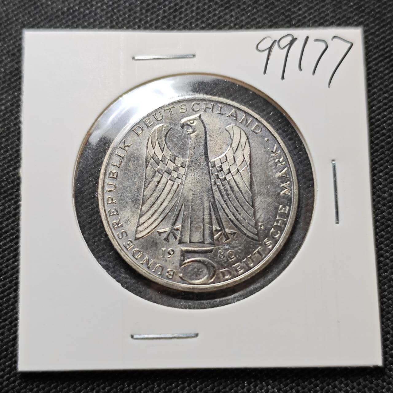 KK钱币收藏小铺  第399期  百期特拍（四拍之三）2月预留时间 周末发货  1980德国5马克纪念币 好品