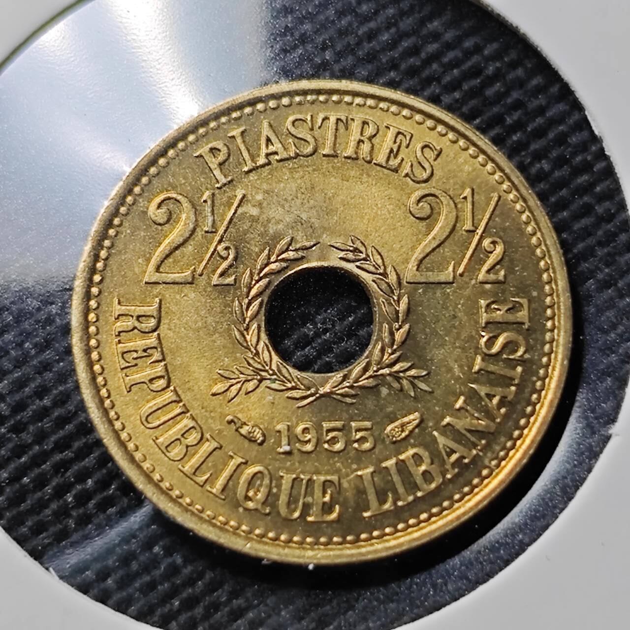 KK钱币收藏小铺  第393期  2月预留时间 周末发货  1955黎巴嫩2.5皮铜币 好品