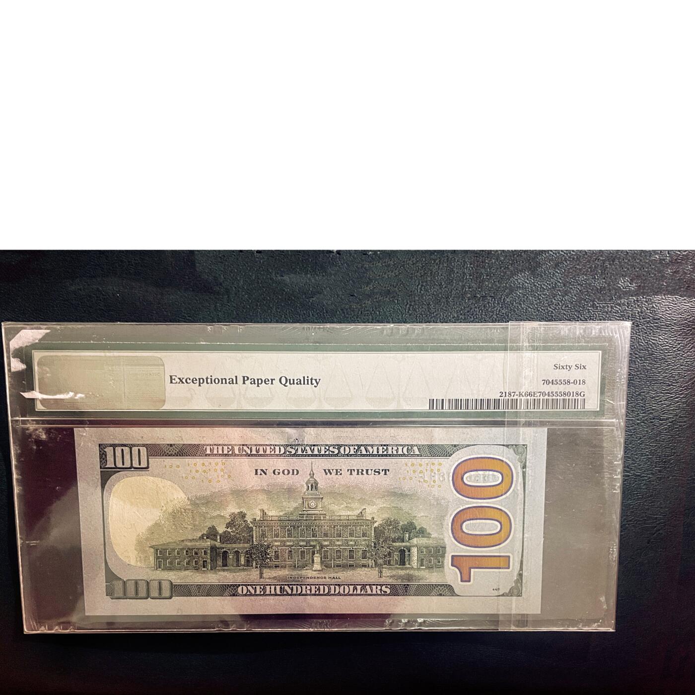 PMG66EPQ美国纸币  【狮子号8888】美国2009年100美金  达拉斯版 谢绝还价 