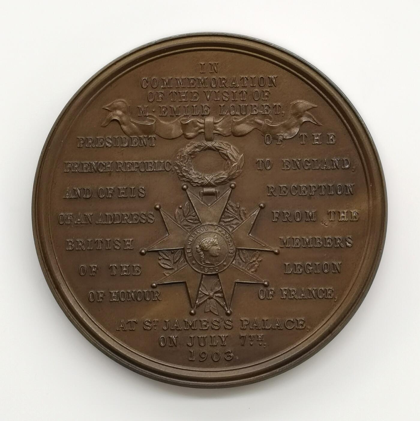 博洋堂“心向春光”2月精品大拍专场暨第160期（全场包邮） 1903年法国总统埃米尔·卢贝访问英国纪念铜章，64mm（原盒有破损）