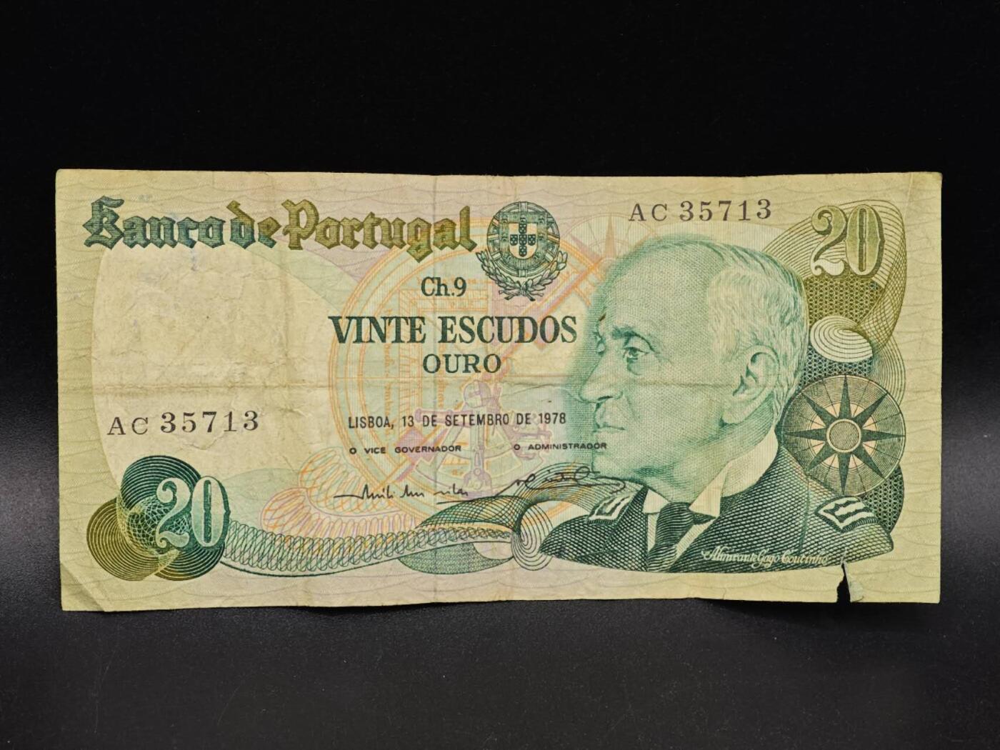 【淘币小摊】实时拍第八百六十四拍   无佣金纸币福利场   年前最后一周 之前的预留小年前全部发出 请更换最新收货地址  葡萄牙20埃斯库多纸币【有折】