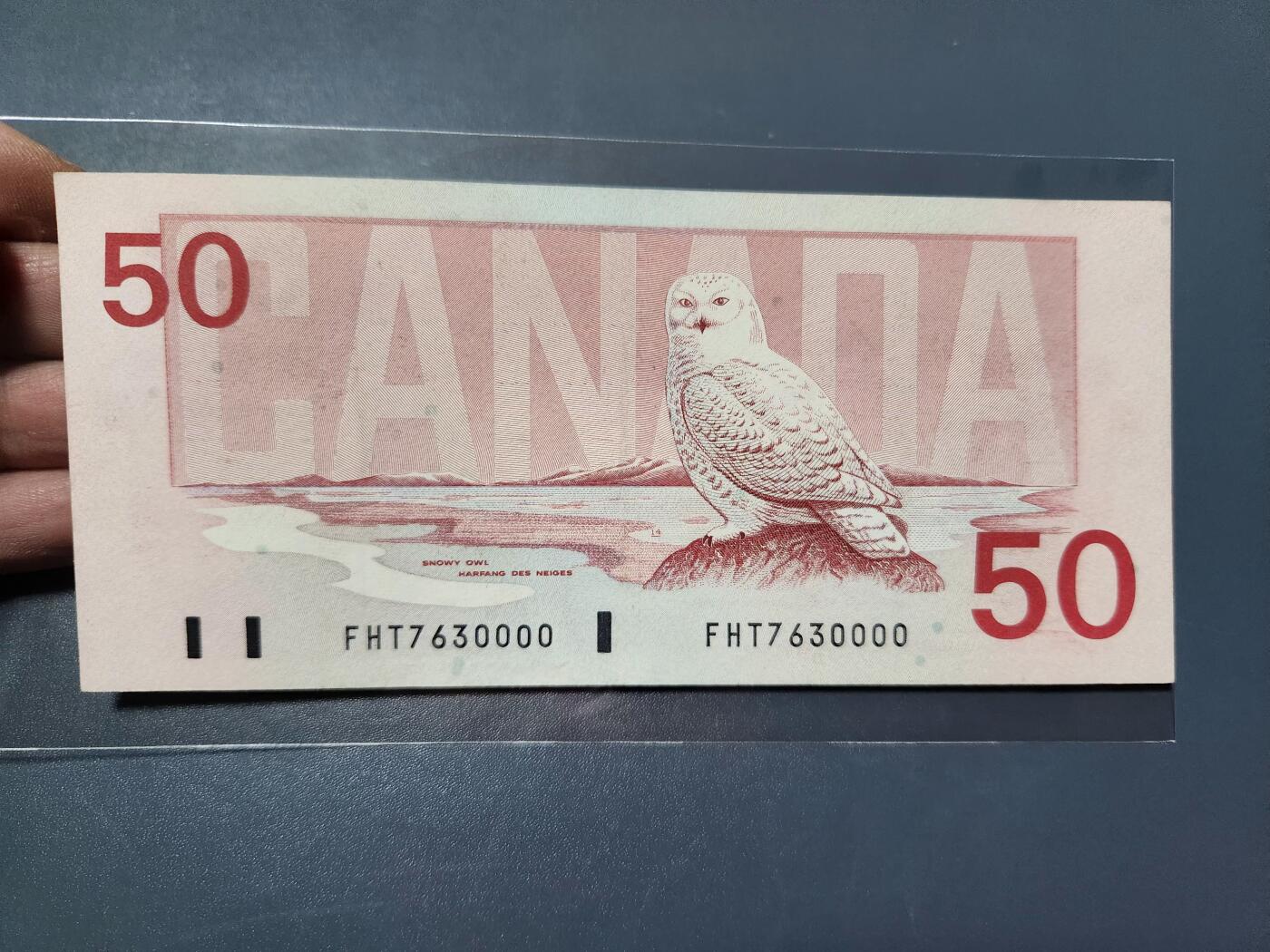 2月4号晚上8点 外国纸币自动截拍第17场 7630000 狮子号 加拿大 1988年50元 纸币 鸟版 几乎全新