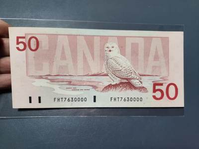 2月4号晚上8点 外国纸币自动截拍第17场 - 7630000 狮子号 加拿大 1988年50元 纸币 鸟版 几乎全新