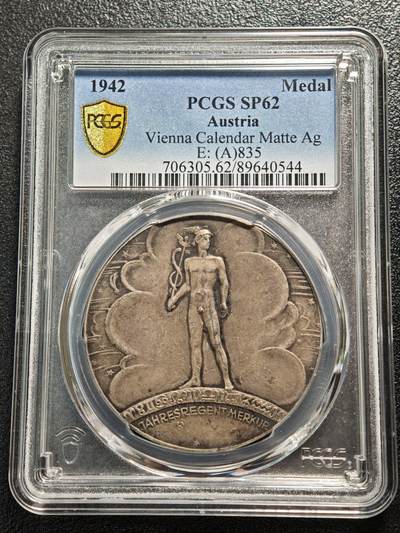 【德藏】世界币章拍卖第164期（拍品征集中~欢迎藏友联系） - 1942年 德国民族社会主义工人党占领奥地利时期墨丘利日历纪念银章 PCGS SP62